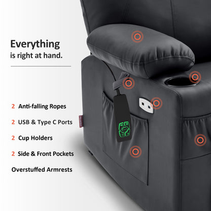 Power Lift Recliner Chair for Elderly, Dual Motor, Massage and Heat, Faux Leather 7815