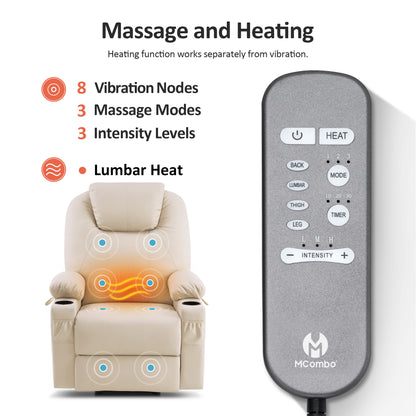 Power Lift Recliner Chair for Elderly, Dual Motor, Massage and Heat, Faux Leather 7815