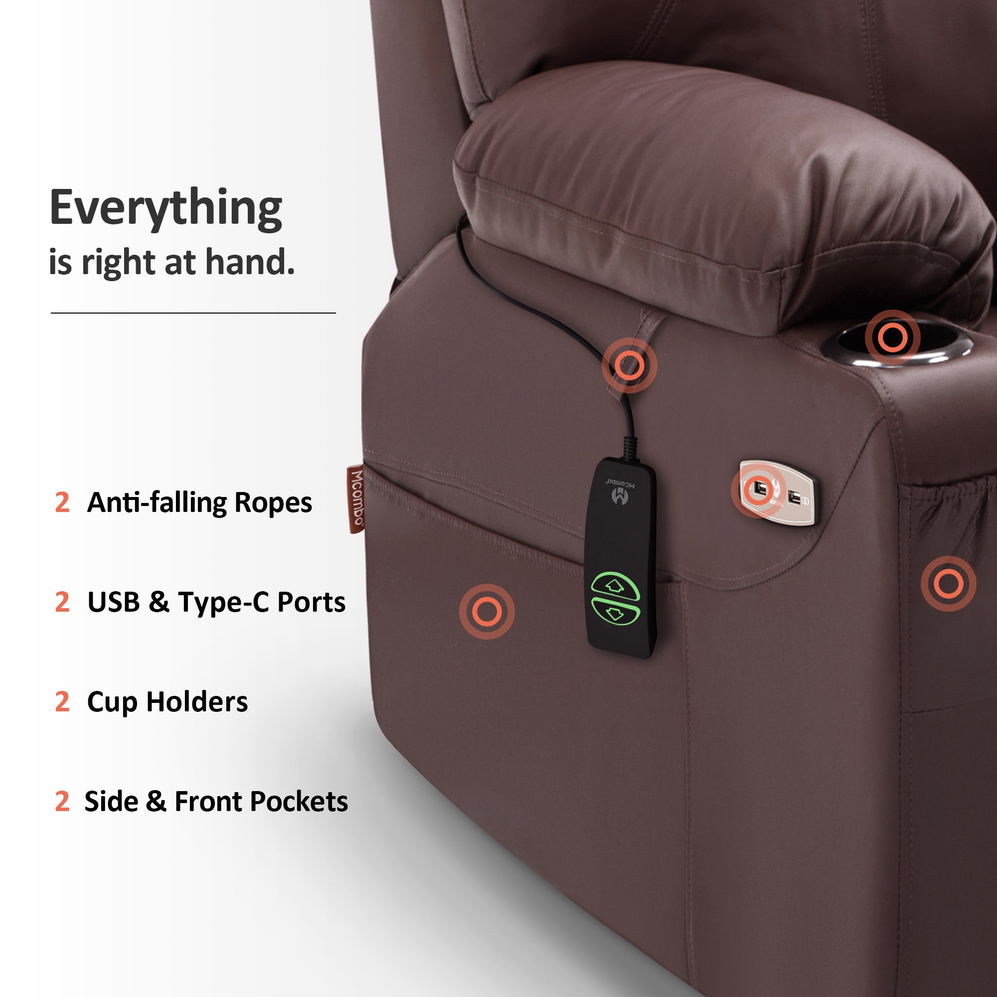 Power Lift Recliner Chair for Elderly, Massage and Heat, Faux Leather 7040|7516|7141|R7045|R7510