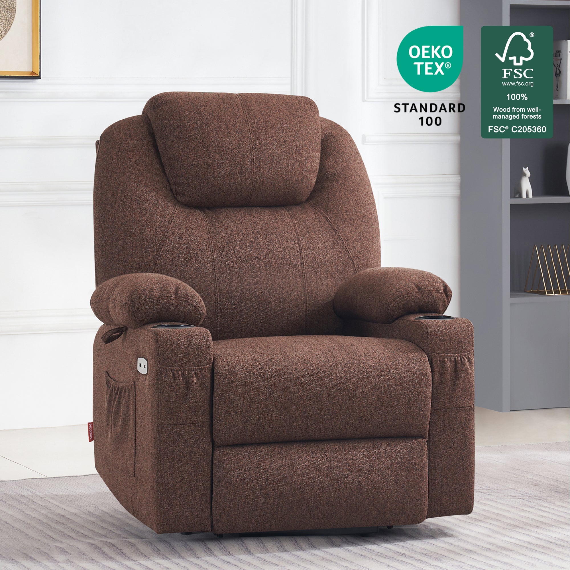 Power Lift Recliner Chair for Elderly, Massage and Heat, Fabric 7040|7516|7141