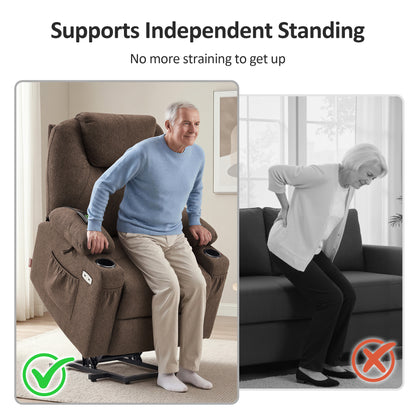 Power Lift Recliner Chair for Elderly, Massage and Heat, Fabric 7040|7516|7141|R7042|R7045|R7510