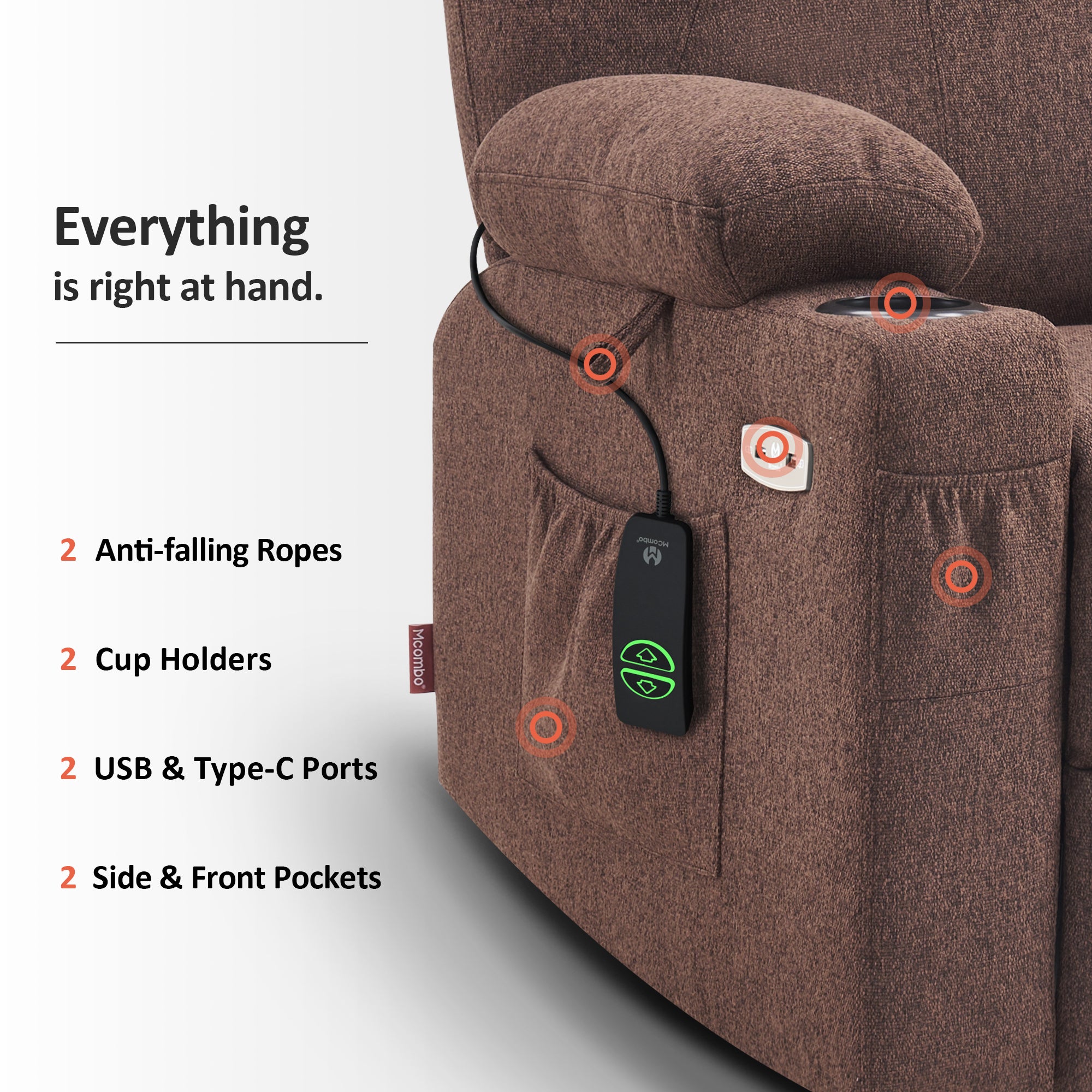 Power Lift Recliner Chair for Elderly, Massage and Heat, Fabric 7040|7516|7141