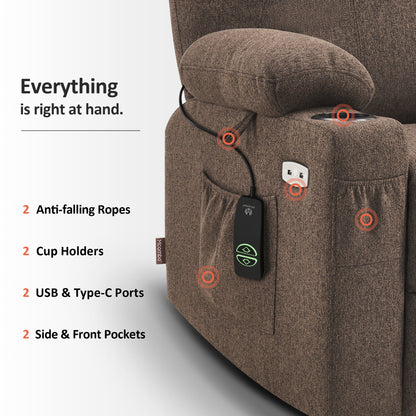 Power Lift Recliner Chair for Elderly, Massage and Heat, Fabric 7040|7516|7141|R7042|R7045|R7510