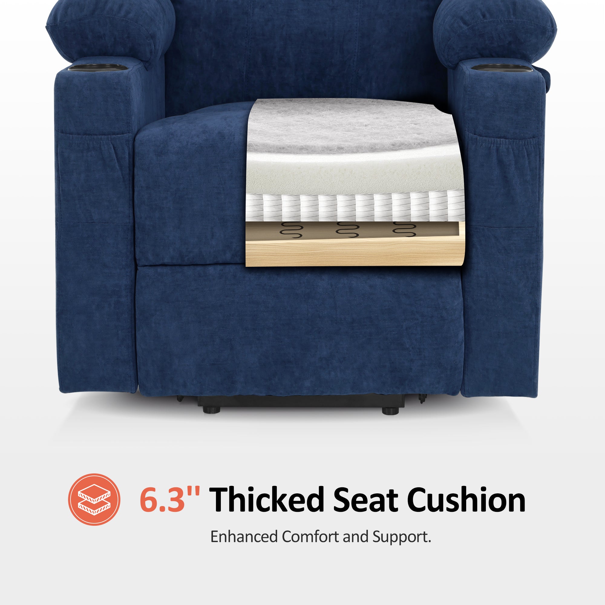 Power Lift Recliner Chair for Elderly, Massage and Heat, Fabric 7040|7516|7141