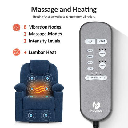 Power Lift Recliner Chair for Elderly, Massage and Heat, Fabric 7040|7516|7141