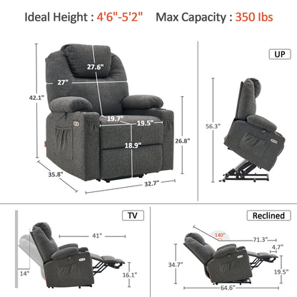 Power Lift Recliner Chair for Elderly, Massage and Heat, Fabric 7040|7516|7141|R7042|R7045|R7510