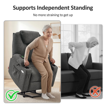 Power Lift Recliner Chair for Elderly, Massage and Heat, Fabric 7040|7516|7141|R7042|R7045|R7510