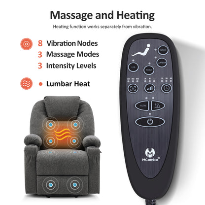 Power Lift Recliner Chair for Elderly, Massage and Heat, Fabric 7040|7516|7141|R7042|R7045|R7510