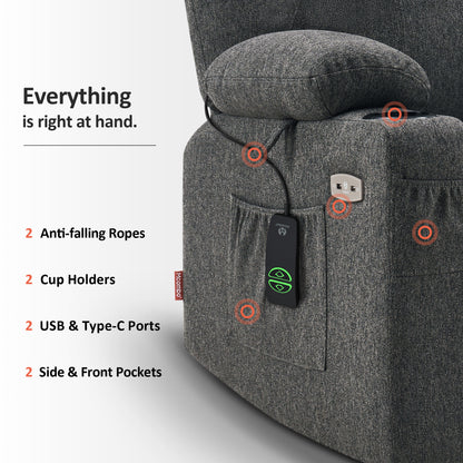 Power Lift Recliner Chair for Elderly, Massage and Heat, Fabric 7040|7516|7141|R7042|R7045|R7510