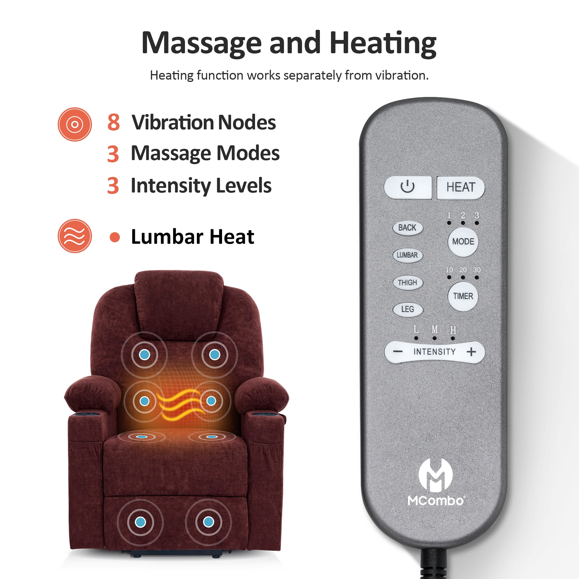 Massage and Heat, Lift Recliner Chair for Elderly