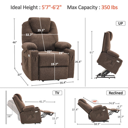 Power Lift Recliner Chair for Elderly, Massage and Heat, Fabric 7040|7516|7141|R7042|R7045|R7510