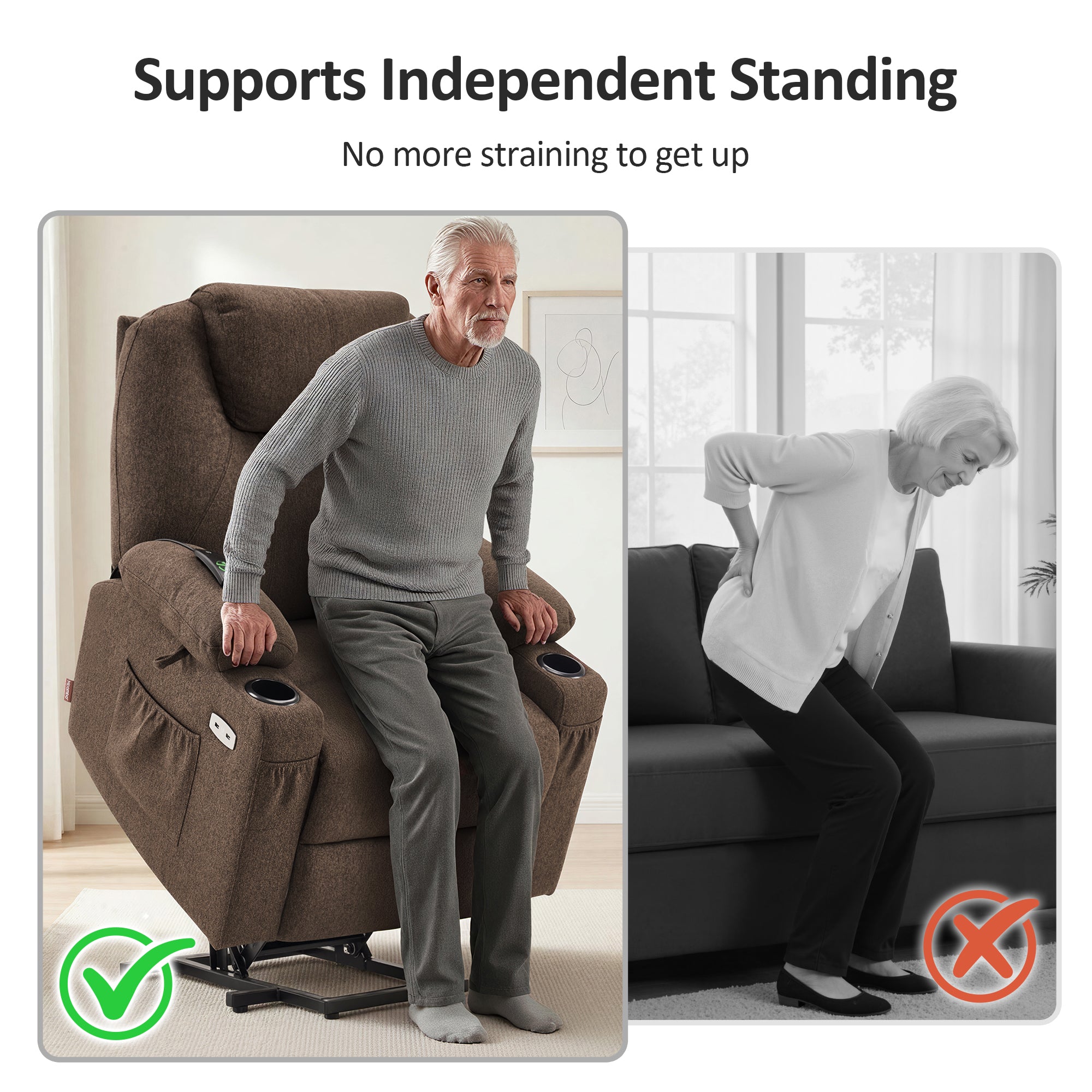 Power Lift Recliner Chair for Elderly, Massage and Heat, Fabric 7040|7516|7141|R7042|R7045|R7510
