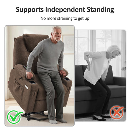 Power Lift Recliner Chair for Elderly, Massage and Heat, Fabric 7040|7516|7141|R7042|R7045|R7510