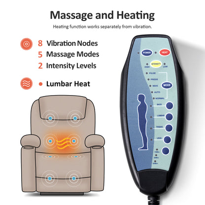 Power Lift Recliner Chair for Elderly, Massage and Heat, Faux Leather 7040|7516|7141|R7045|R7510