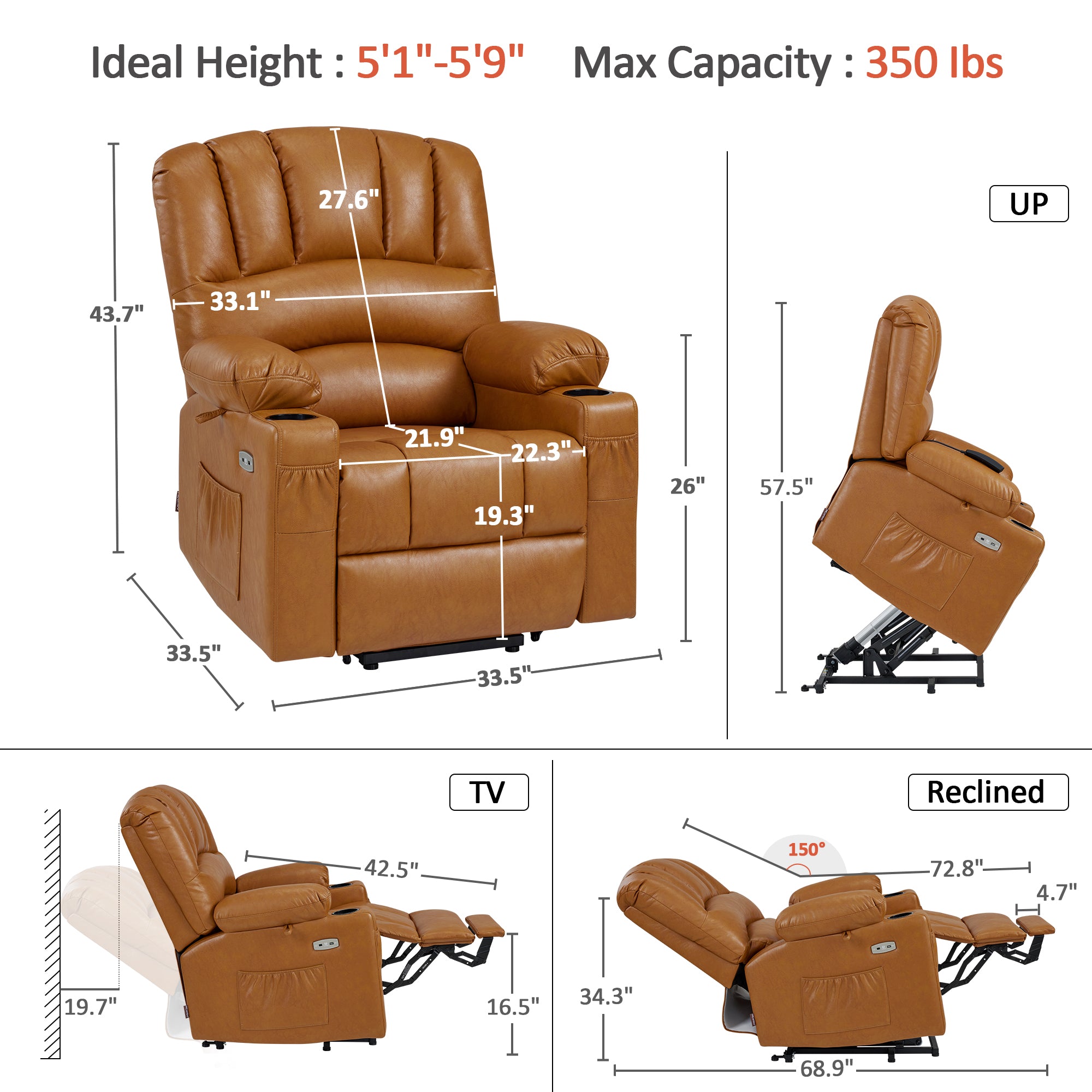 Power Lift Recliner Chair, Massage and Heat, Faux Leather 7095|7099|R7092|R7096