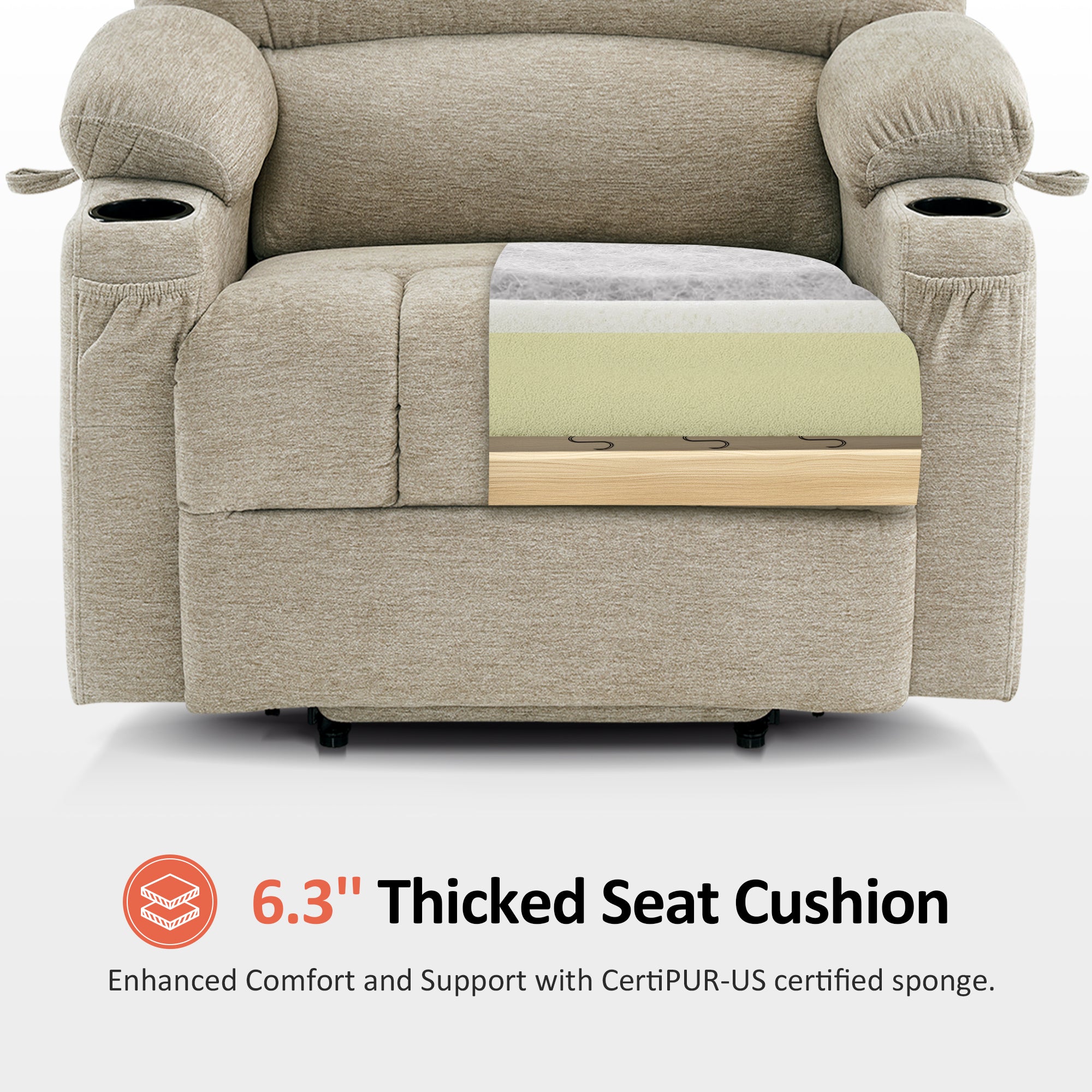 Power Lift Recliner Chair for Elderly, Massage and Heat, Fabric 7095|R7092|R7096|R7093