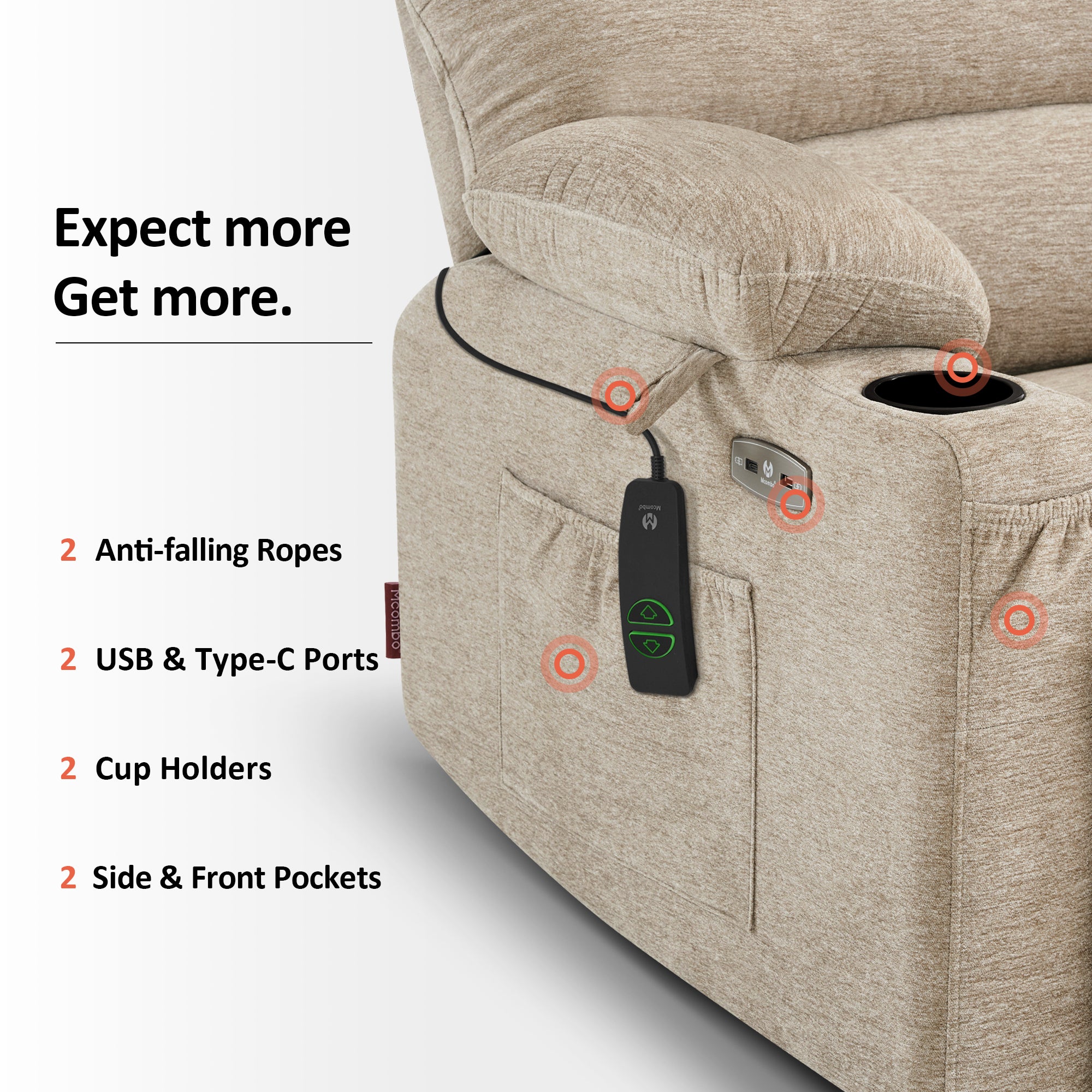 Power Lift Recliner Chair for Elderly, Massage and Heat, Fabric 7095|R7092|R7096|R7093