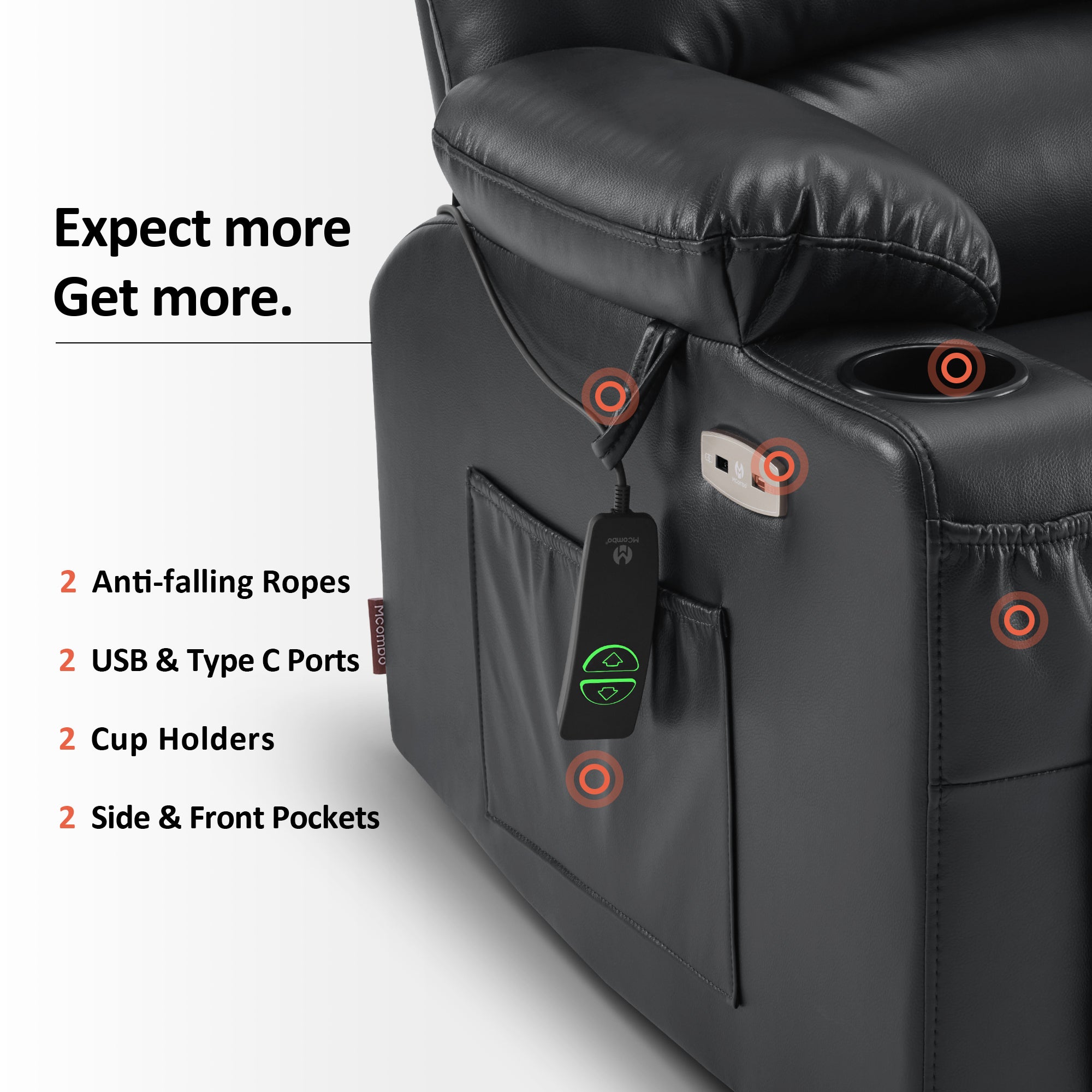 Power Lift Recliner Chair, Massage and Heat, Faux Leather 7095|7099|R7092|R7096