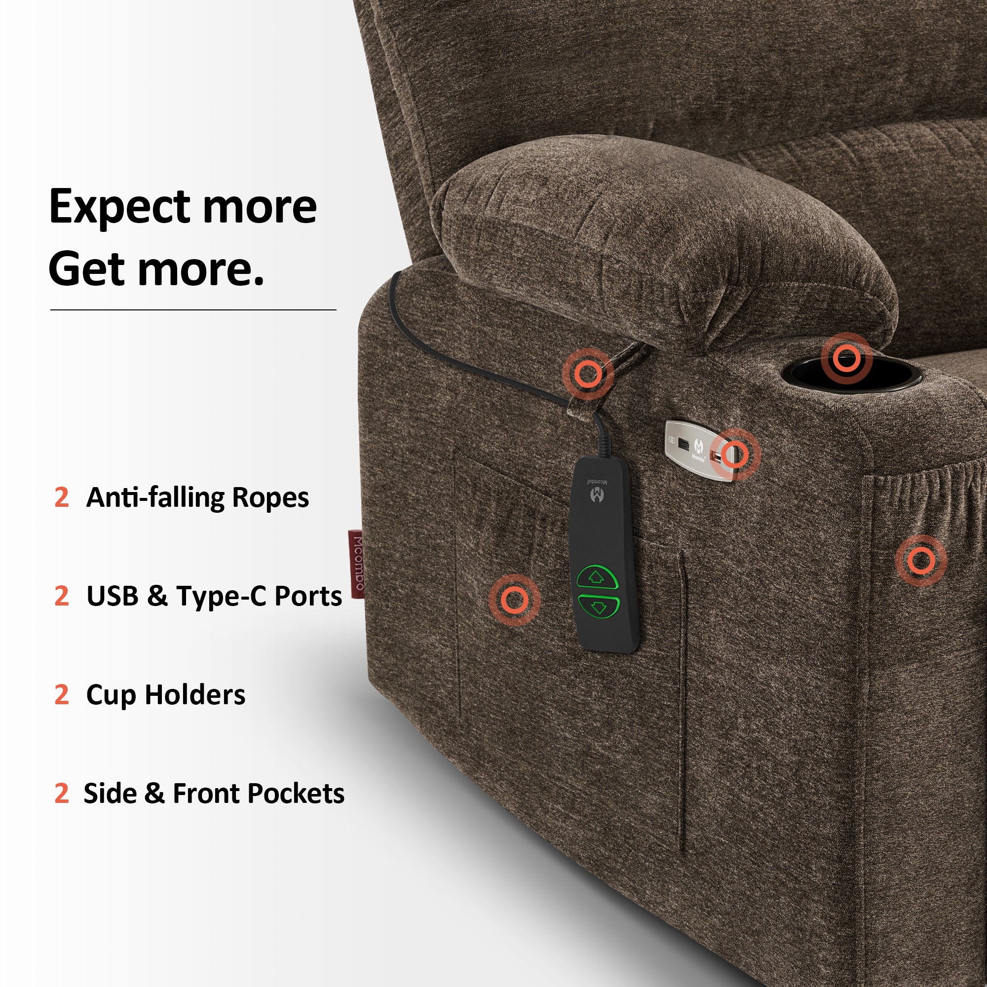 Power Lift Recliner Chair for Elderly, Massage and Heat, Fabric 7095|R7092|R7096|R7093