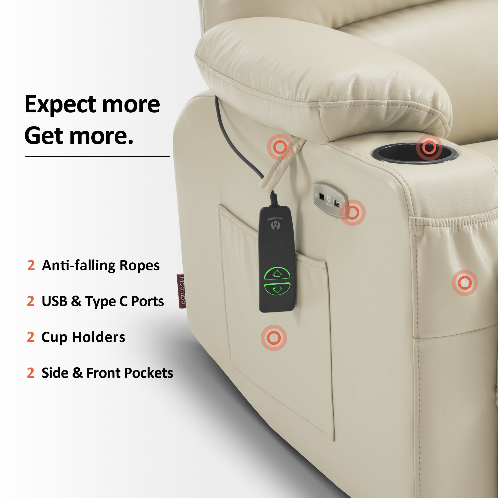 Power Lift Recliner Chair, Massage and Heat, Faux Leather 7095|7099|R7092|R7096