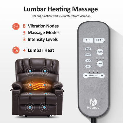 Power Lift Recliner Chair, Massage and Heat, Faux Leather 7095|7099|R7092|R7096