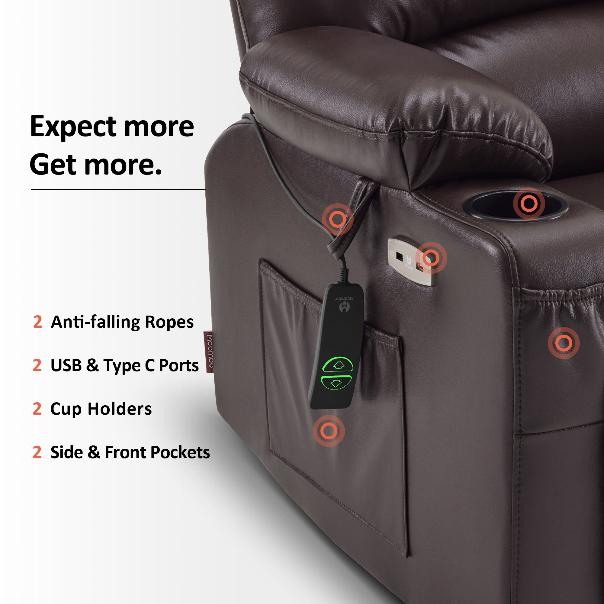 Power Lift Recliner Chair, Massage and Heat, Faux Leather 7095|7099|R7092|R7096