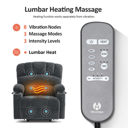 Power Lift Recliner Chair for Elderly, Massage and Heat, Fabric 7095|R7092|R7096|R7093