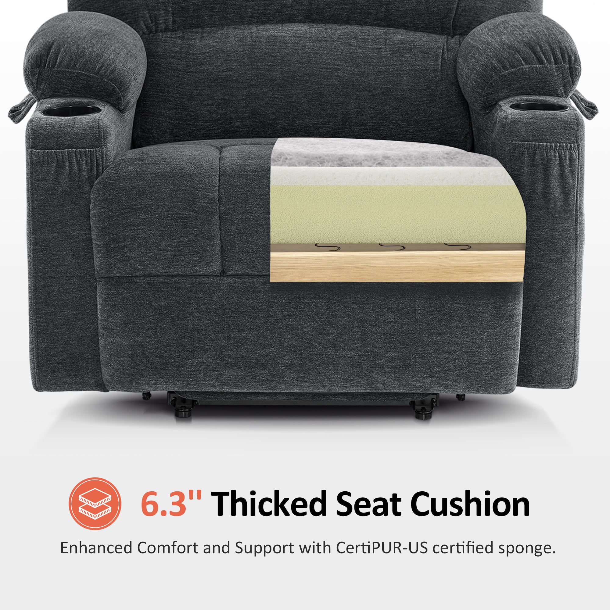 Power Lift Recliner Chair for Elderly, Massage and Heat, Fabric 7095|R7092|R7096|R7093