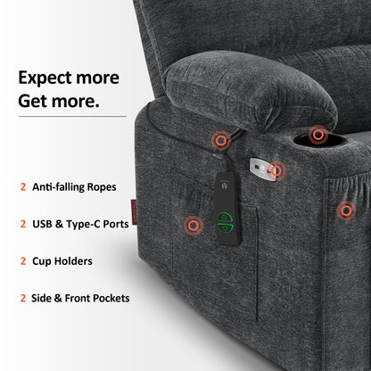 Power Lift Recliner Chair for Elderly, Massage and Heat, Fabric 7095|R7092|R7096|R7093