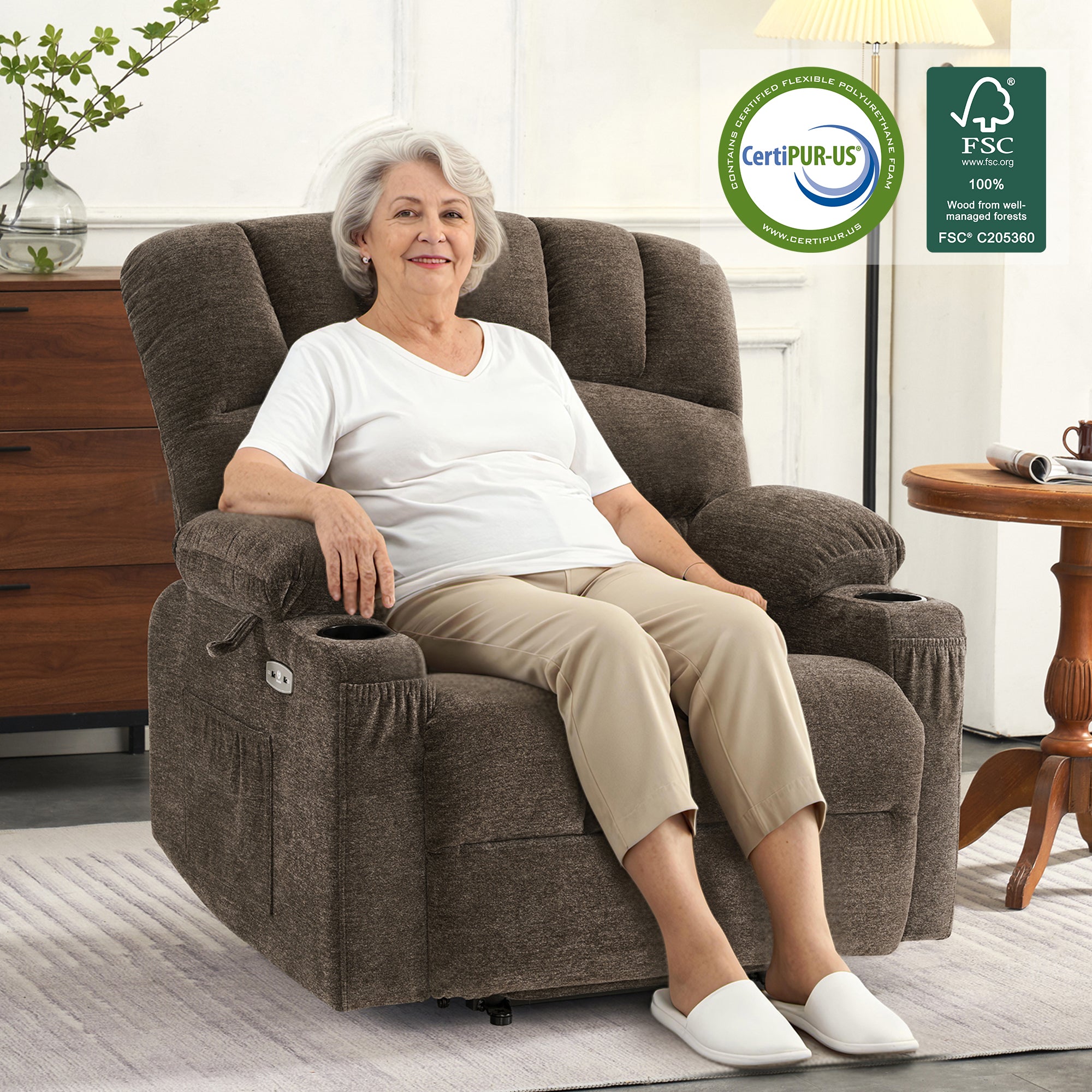 Power Lift Recliner Chair for Elderly, Massage and Heat, Fabric 7095|7099|R7092|R7096|R7093