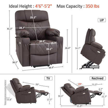 Power Lift Recliner Chair for Elderly, Massage and Heat, Faux Leather 7111