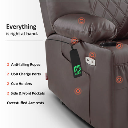 Power Lift Recliner Chair for Elderly, Massage and Heat, Faux Leather 7111