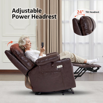 Power Lift Recliner Chair for Elderly, Massage and Heat, Faux Leather 7111