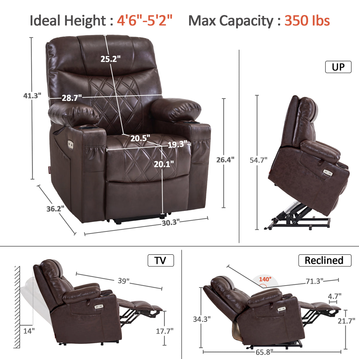 Power Lift Recliner Chair for Elderly, Massage and Heat, Faux Leather 7111
