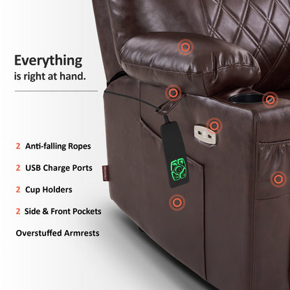 Power Lift Recliner Chair for Elderly, Massage and Heat, Faux Leather 7111