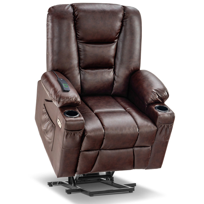 MCombo Power Lift Recliner Chair with Massage and Heat for Elderly, Extended Footrest, 3 Positions, Cup Holders, USB Ports, Faux Leather Medium(#7519)