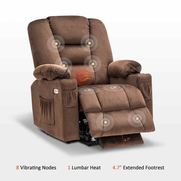 MCombo Electric Power Lift Recliner Chair with Massage and Heat for Elderly, Extended Footrest, Hand Remote Control, Cup Holders, USB Ports, Fabric Medium(#7529)