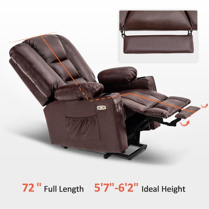 MCombo Power Lift Recliner Chair with Massage and Heat for Elderly, Extended Footrest, 3 Positions, Cup Holders, USB Ports, Faux Leather Large(#7539)
