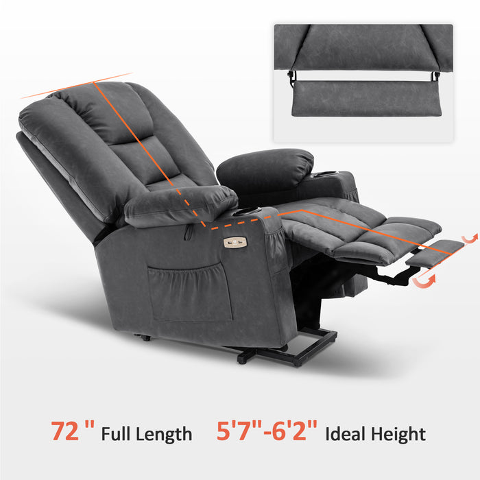 MCombo Power Lift Recliner Chair with Massage and Heat for Elderly, Extended Footrest, 3 Positions, Cup Holders, USB Ports, Faux Leather Large(#7539)