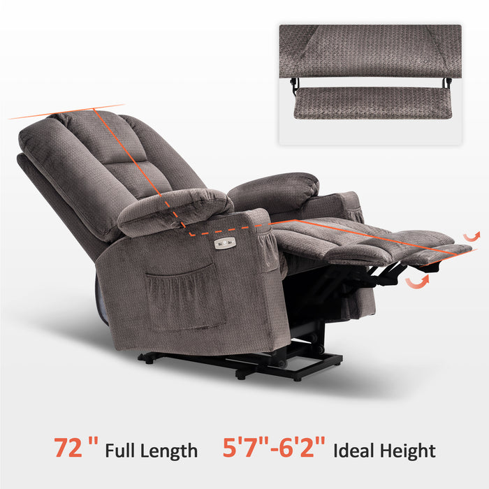 MCombo Electric Power Lift Recliner Chair with Massage and Heat for Elderly, Extended Footrest, Hand Remote Control, Lumbar Pillow, Cup Holders, USB Ports, Fabric Large(#7549)