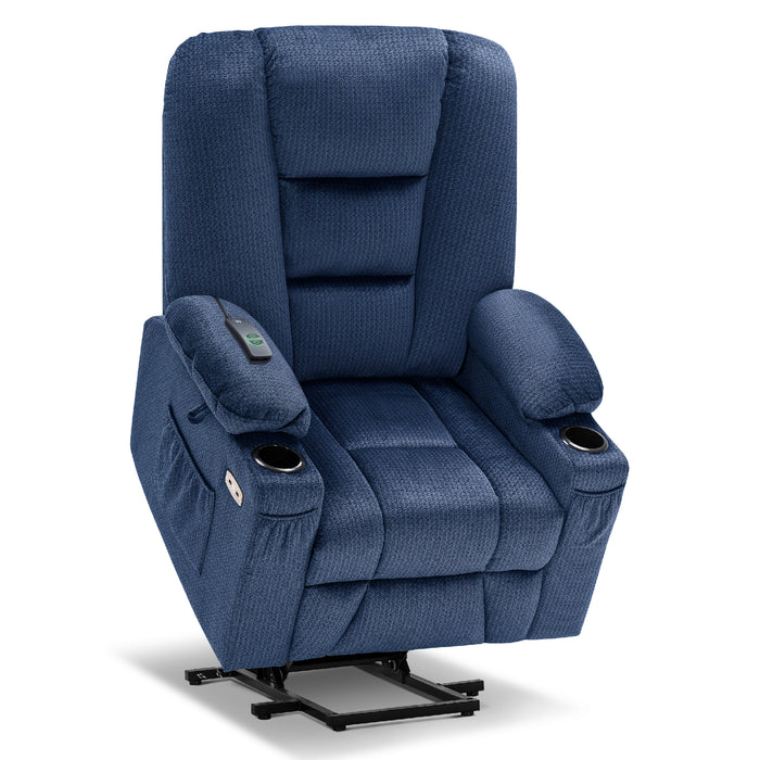 MCombo Electric Power Lift Recliner Chair with Massage and Heat for Elderly, Extended Footrest, Hand Remote Control, Cup Holders, USB Ports, Fabric Large(#7549)