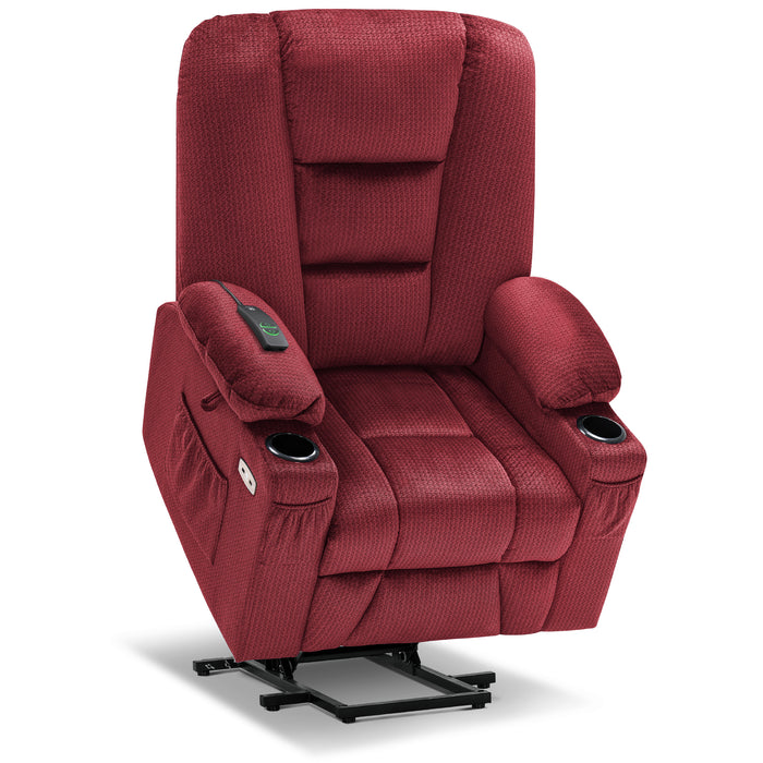 Mcombo Electric Power Lift Recliner Chair with Massage and Heat for Elderly, Extended Footrest, Hand Remote Control, Lumbar Pillow, Cup Holders, USB Ports, Fabric Large(#7549)
