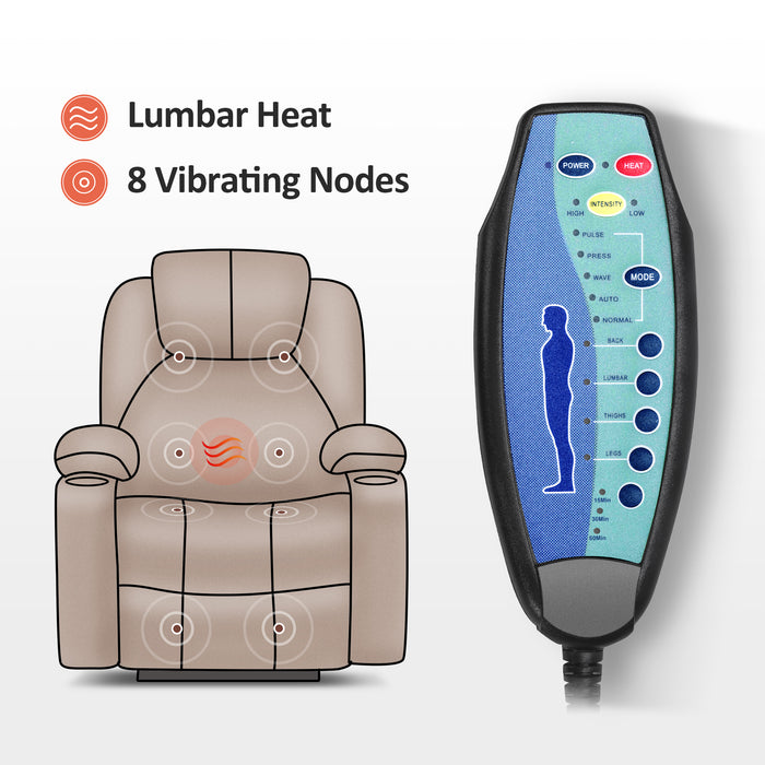 MCombo Power Lift Recliner Chair with Massage and Heat for Elderly, 3 Positions, 2 Side Pockets and Cup Holders, USB Ports, Faux Leather 7040