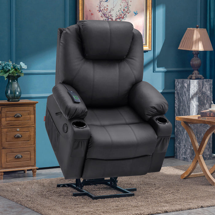 MCombo Power Lift Recliner Chair with Massage and Heat for Elderly, 3 Positions, 2 Side Pockets and Cup Holders, USB Ports, Faux Leather 7040