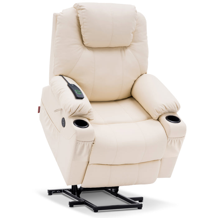 MCombo Power Lift Recliner Chair with Massage and Heat for Elderly, 3 Positions, 2 Side Pockets and Cup Holders, USB Ports, Faux Leather 7040