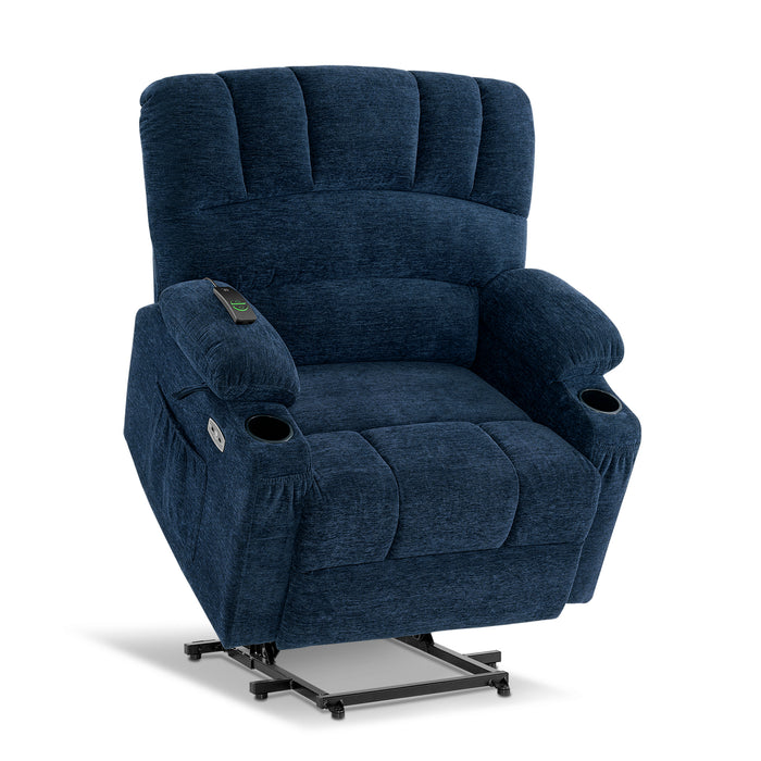 MCombo Electric Power Lift Recliner Chair Sofa with Massage and Heat for Elderly, Extended Footrest, Hand Remote Control, 2 Side Pockets, Cup Holders, USB Ports, Fabric,7095,R7093,R7096