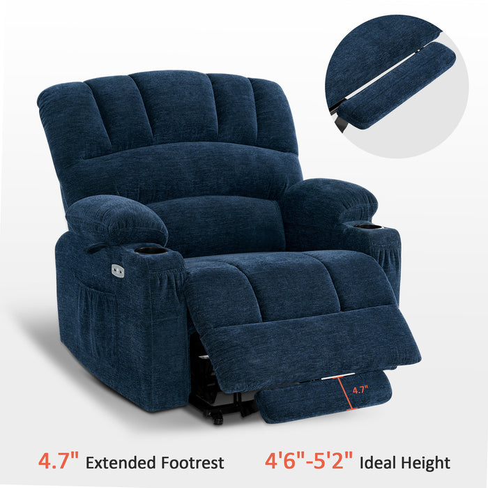 MCombo Electric Power Lift Recliner Chair Sofa with Massage and Heat for Elderly, Extended Footrest, Hand Remote Control, 2 Side Pockets, Cup Holders, USB Ports, Fabric,7095,R7092,R7093,R7096