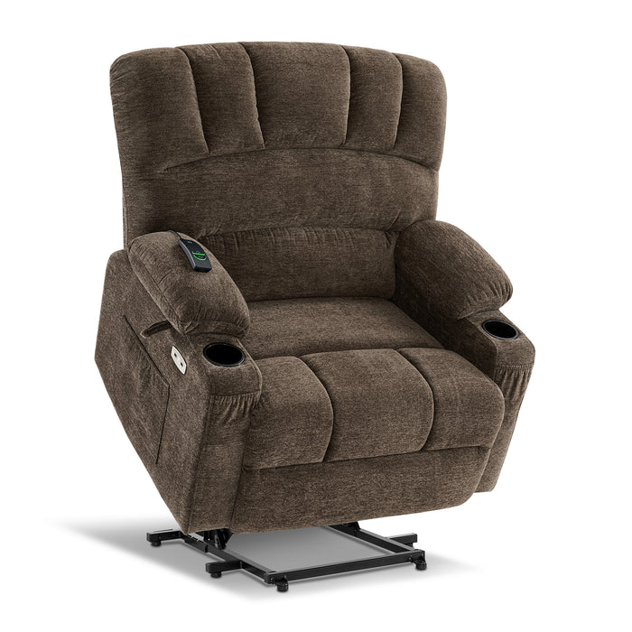 MCombo Electric Power Lift Recliner Chair Sofa with Massage and Heat for Elderly, Extended Footrest, Hand Remote Control, 2 Side Pockets, Cup Holders, USB Ports, Fabric,7095,R7092,R7093,R7096