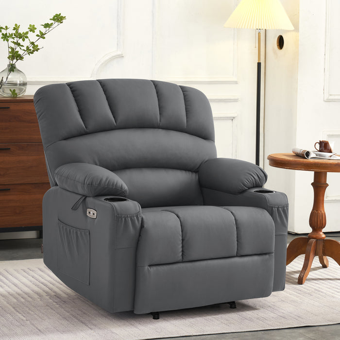 MCombo Electric Power Lift Recliner Chair Sofa with Massage and Heat for Elderly, Extended Footrest, Hand Remote Control, 2 Side Pockets, Cup Holders, USB Ports, Faux Leather 7095