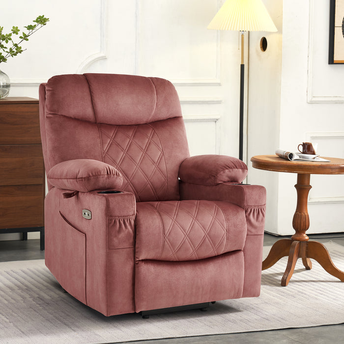 MCombo Small Dual Motor Power Lift Recliner Chair Sofa with Massage and Dual Heating, Adjustable Headrest for Elderly People Petite, USB Ports, Extended Footrest, Fabric 7222 (Pink, Small)